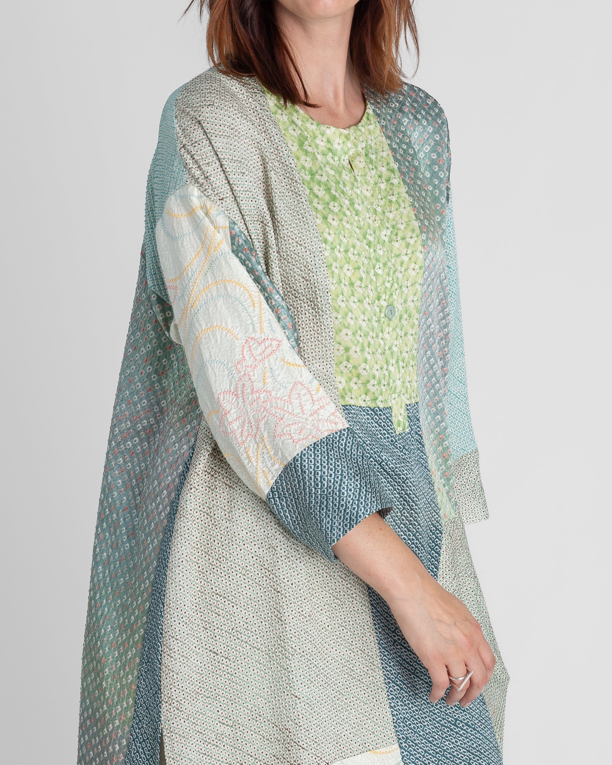 Flared Caftan in Vintage Silk Tie Dye Mix