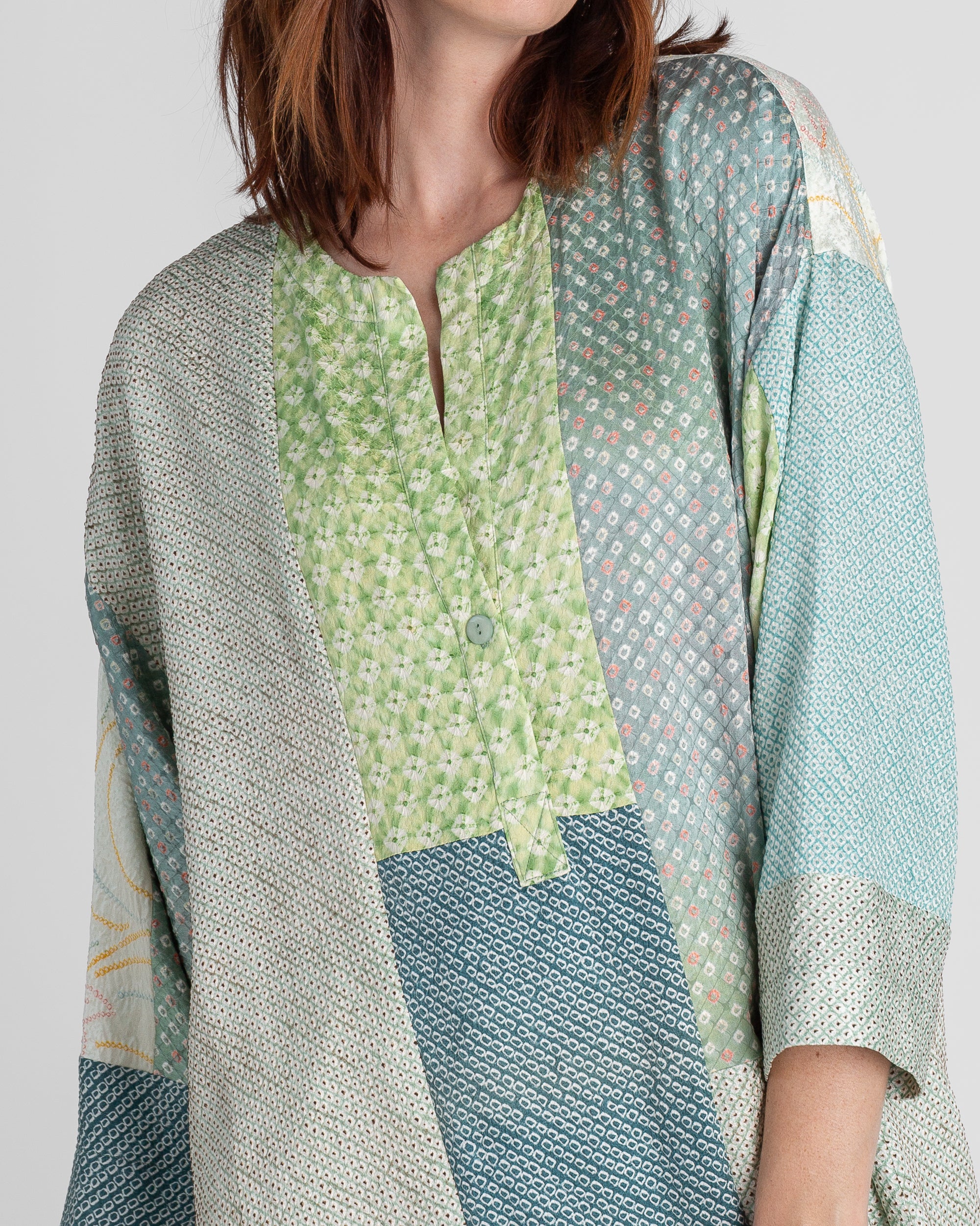Flared Caftan in Vintage Silk Tie Dye Mix