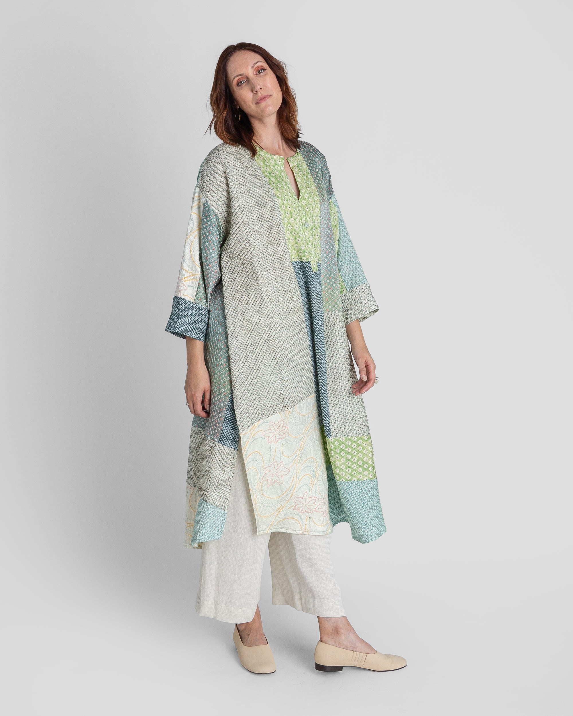 Flared Caftan in Vintage Silk Tie Dye Mix