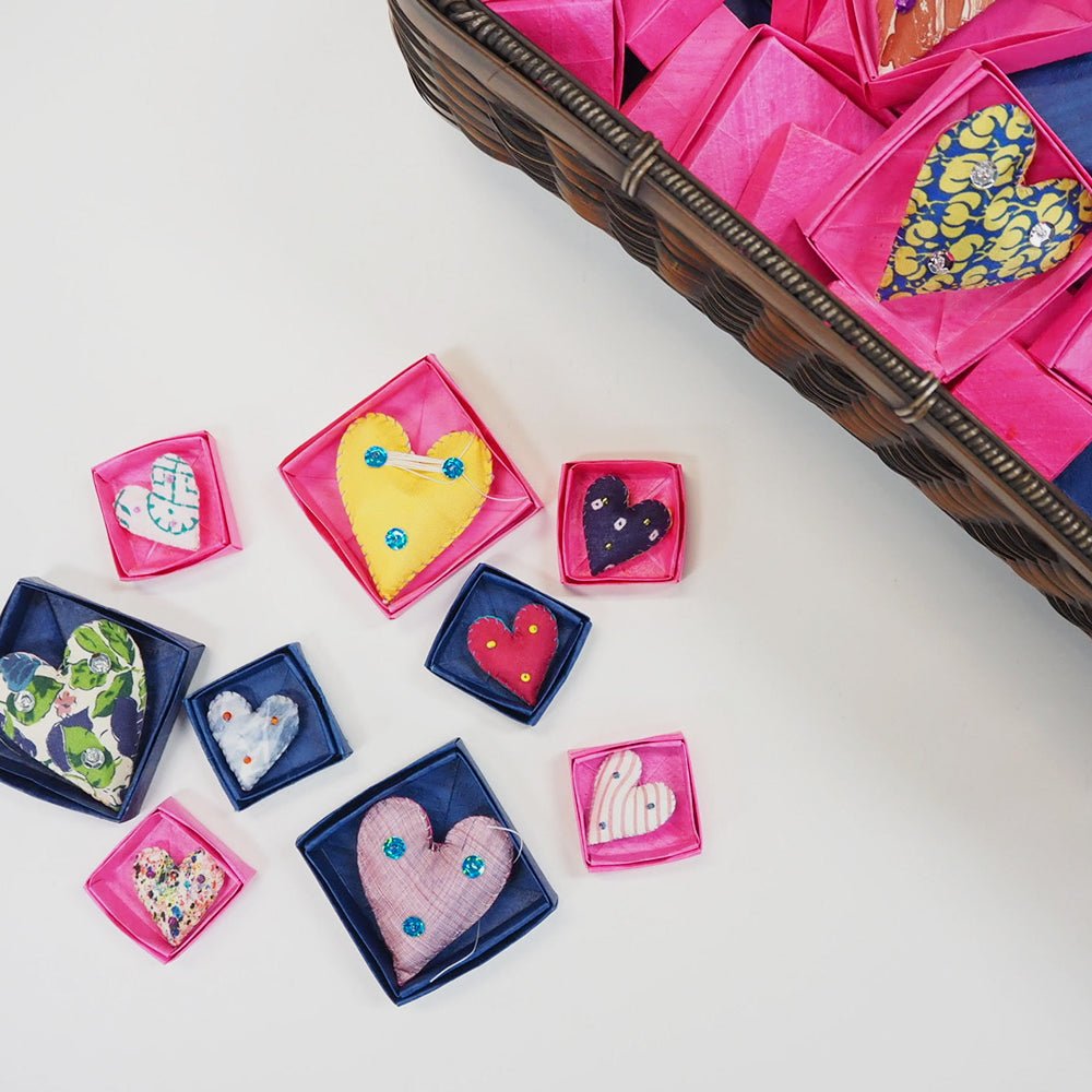 Cloth Hearts in Paper BoxesObjects
