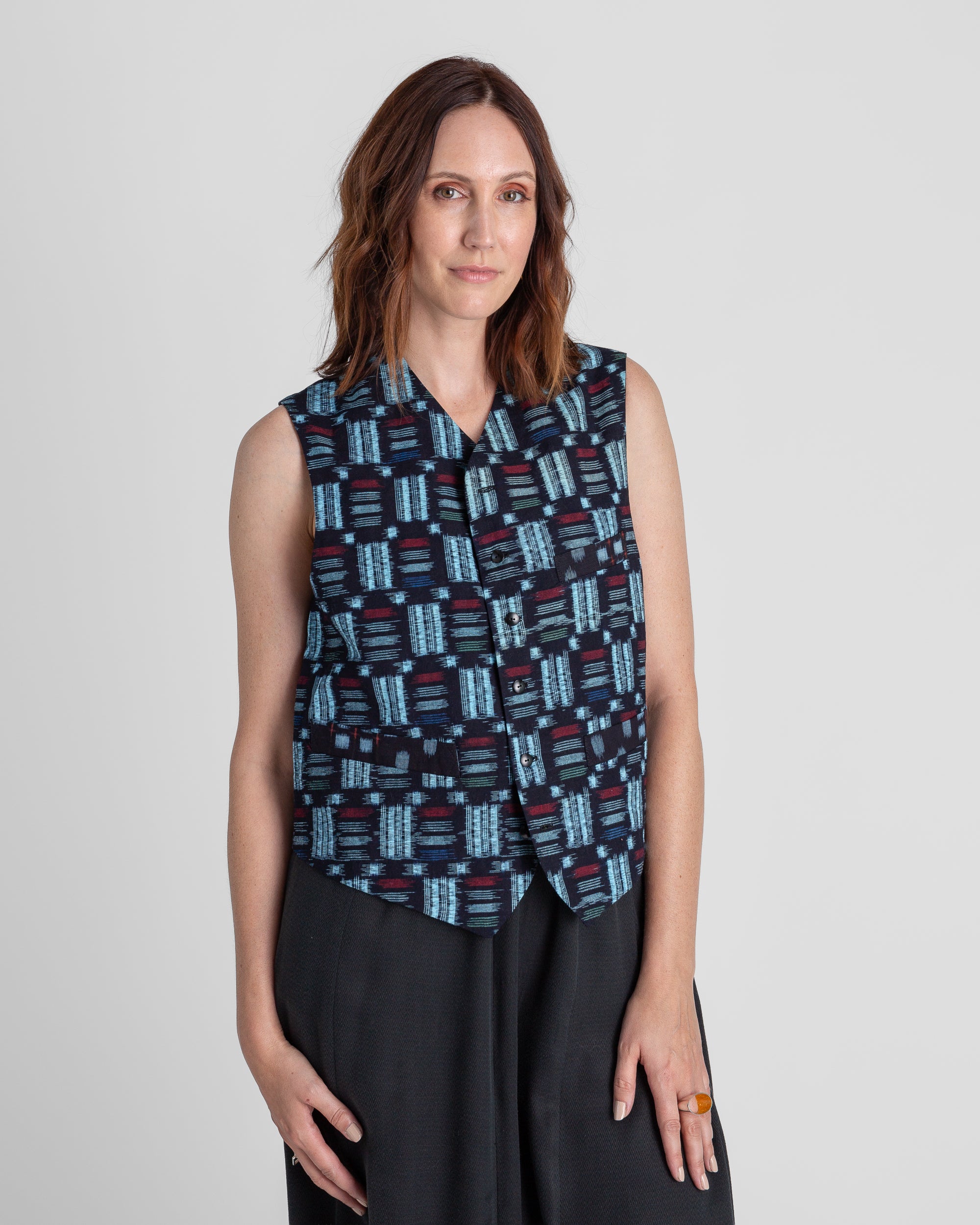 Japan Vest in Vintage Japanese Cotton Indigo Mix