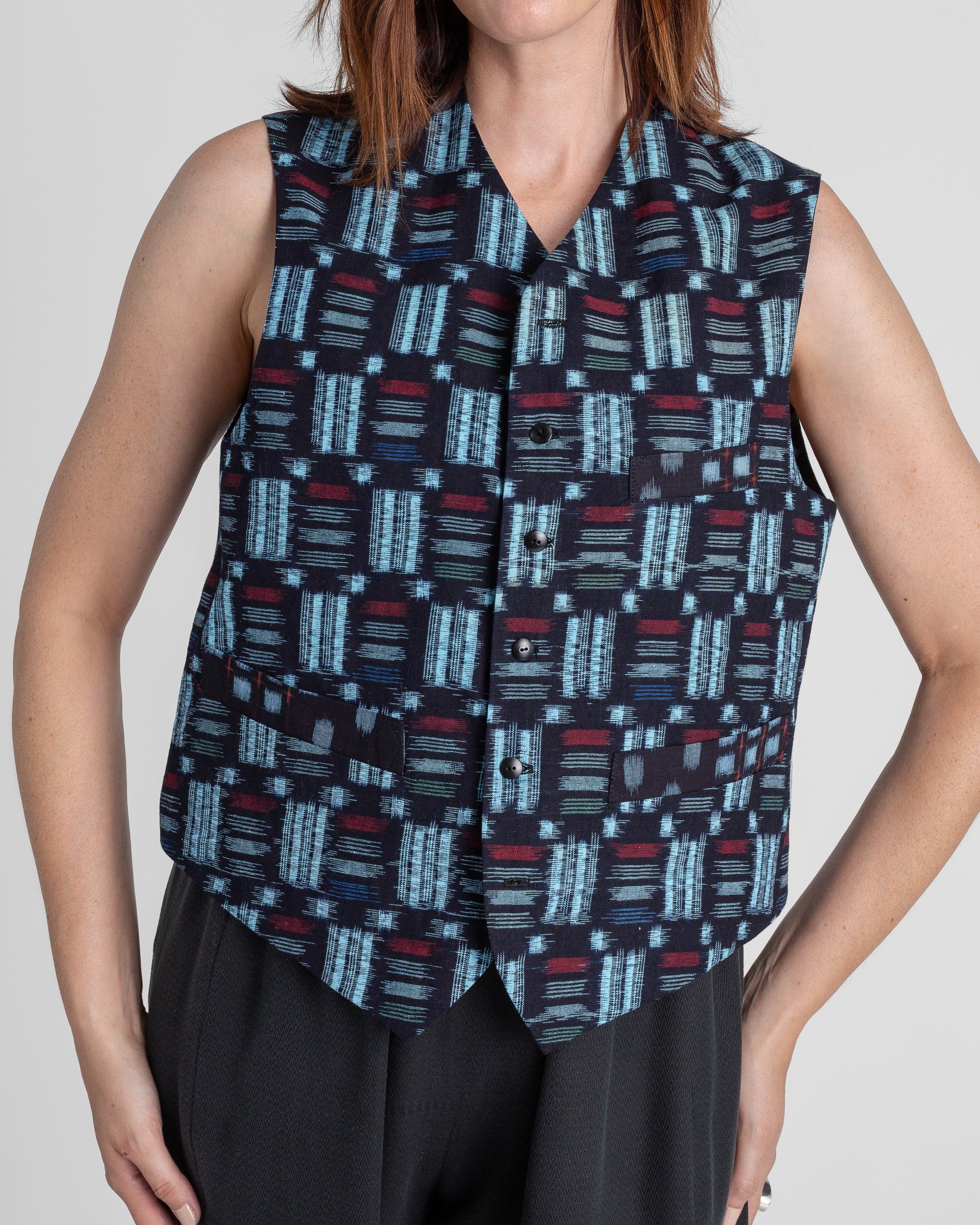 Japan Vest in Vintage Japanese Cotton Indigo Mix