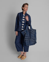 Drawstring Top in Blue and White Striped Silk