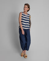 Drawstring Top in Blue and White Striped Silk