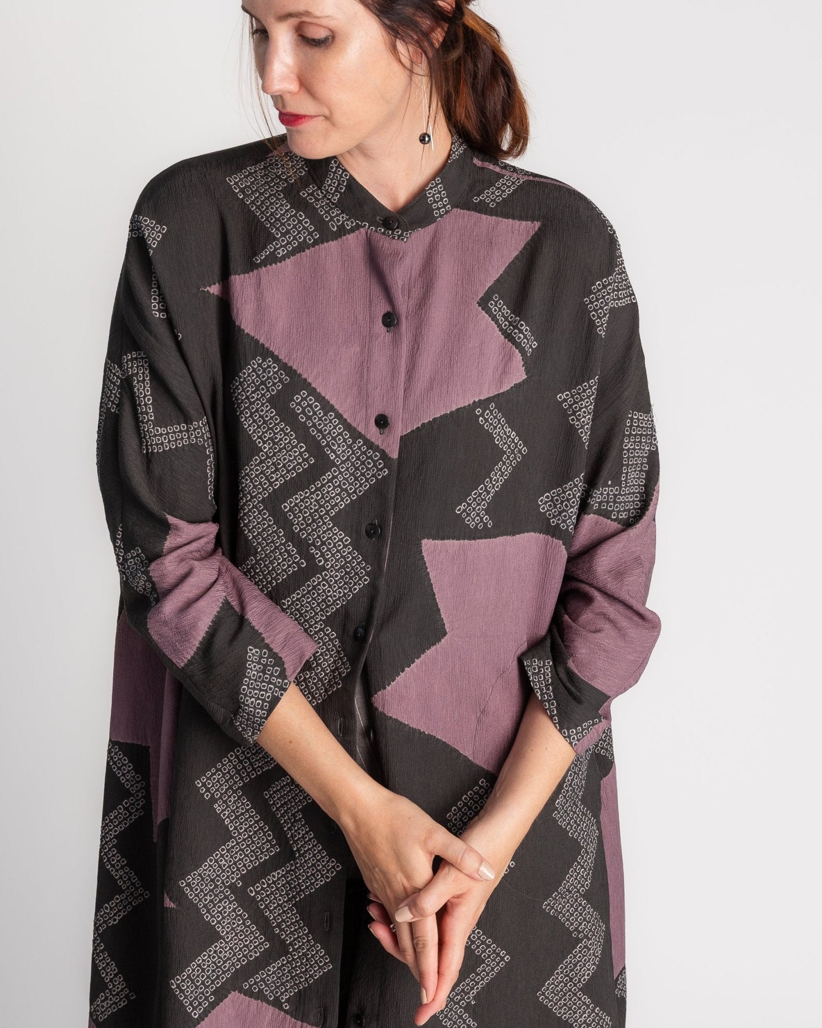 Japan Dress in Vintage Charcoal and Pink Japanese Tie-dyed SilkJapan Dress
