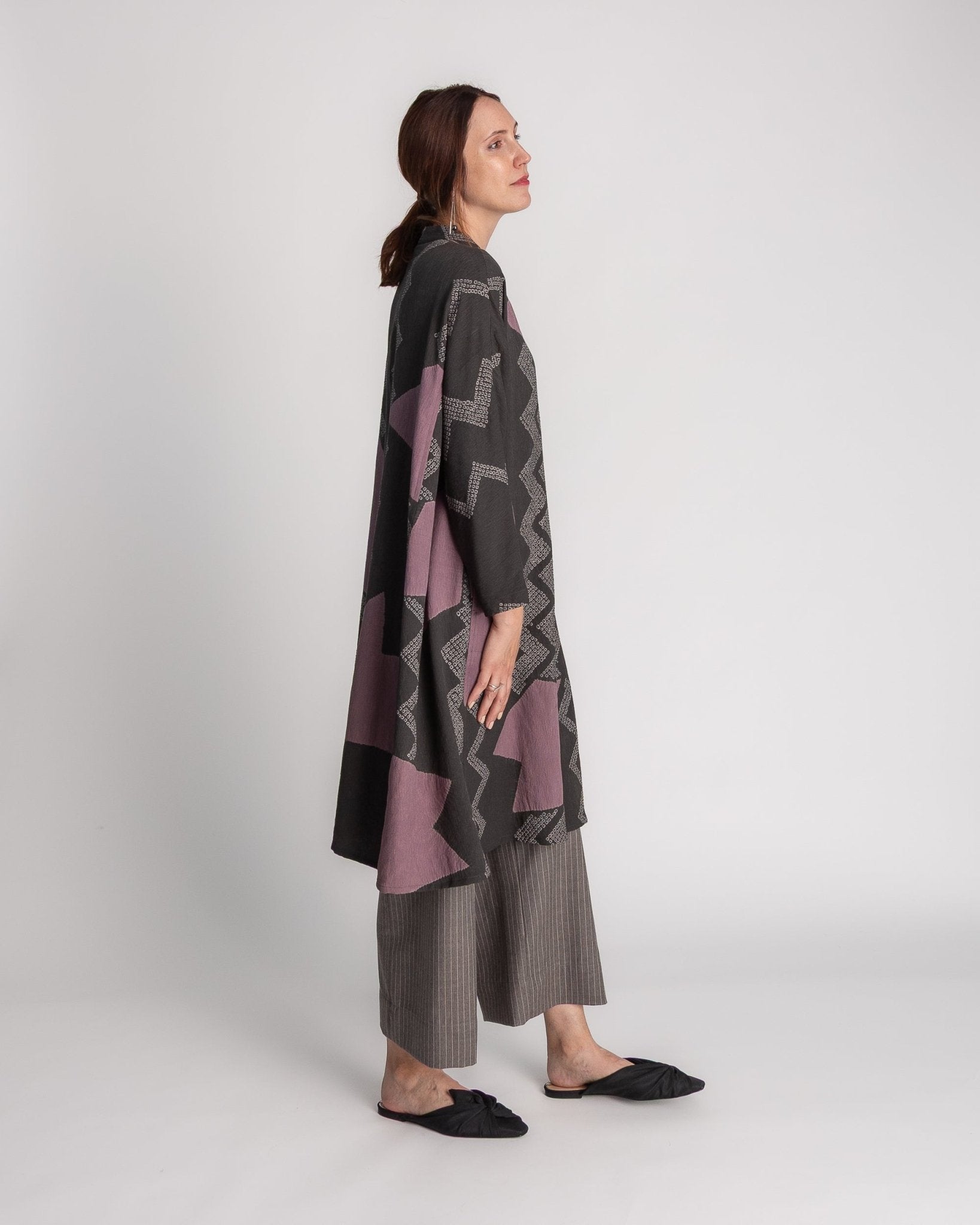 Japan Dress in Vintage Charcoal and Pink Japanese Tie-dyed SilkJapan Dress