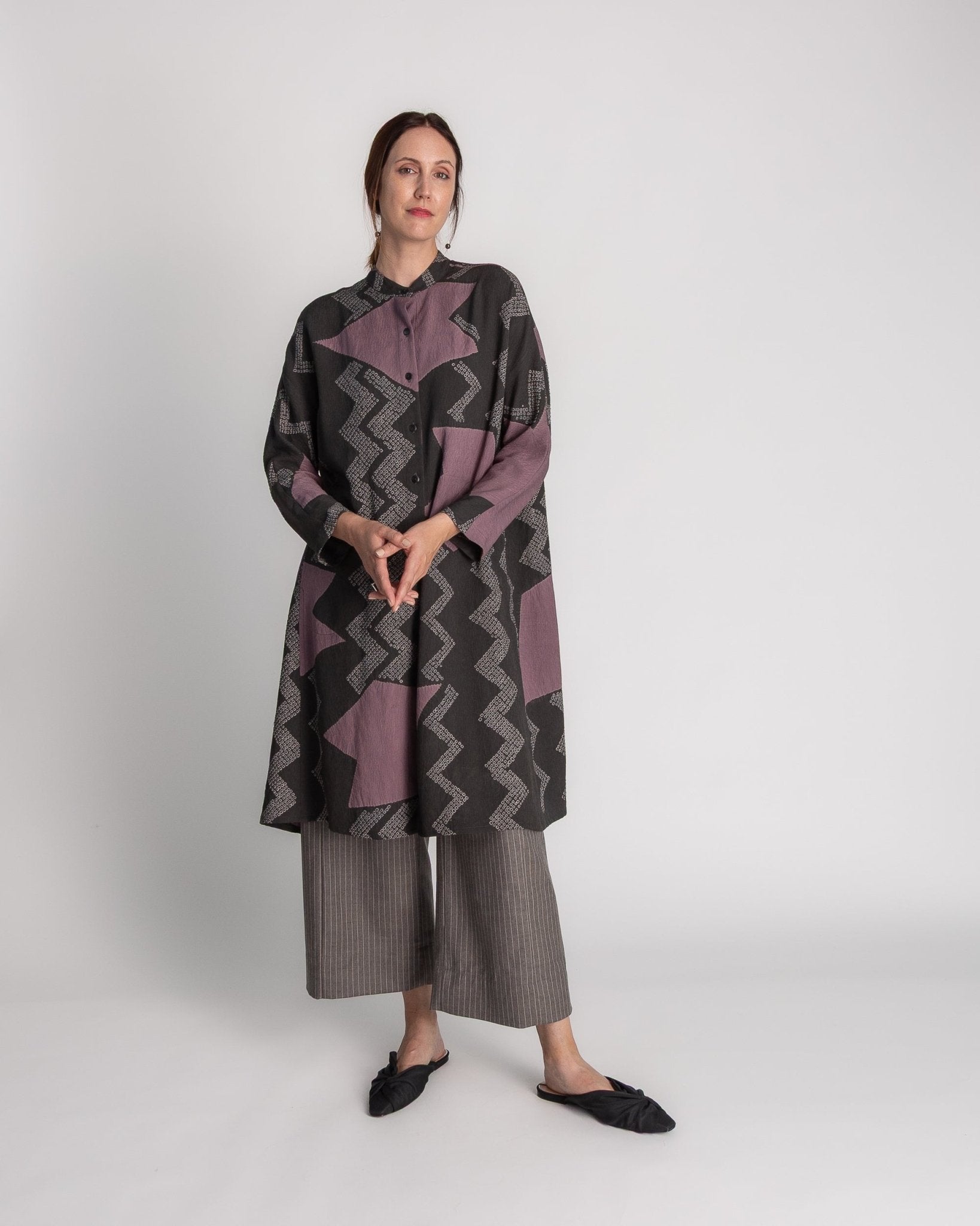 Japan Dress in Vintage Charcoal and Pink Japanese Tie-dyed SilkJapan Dress