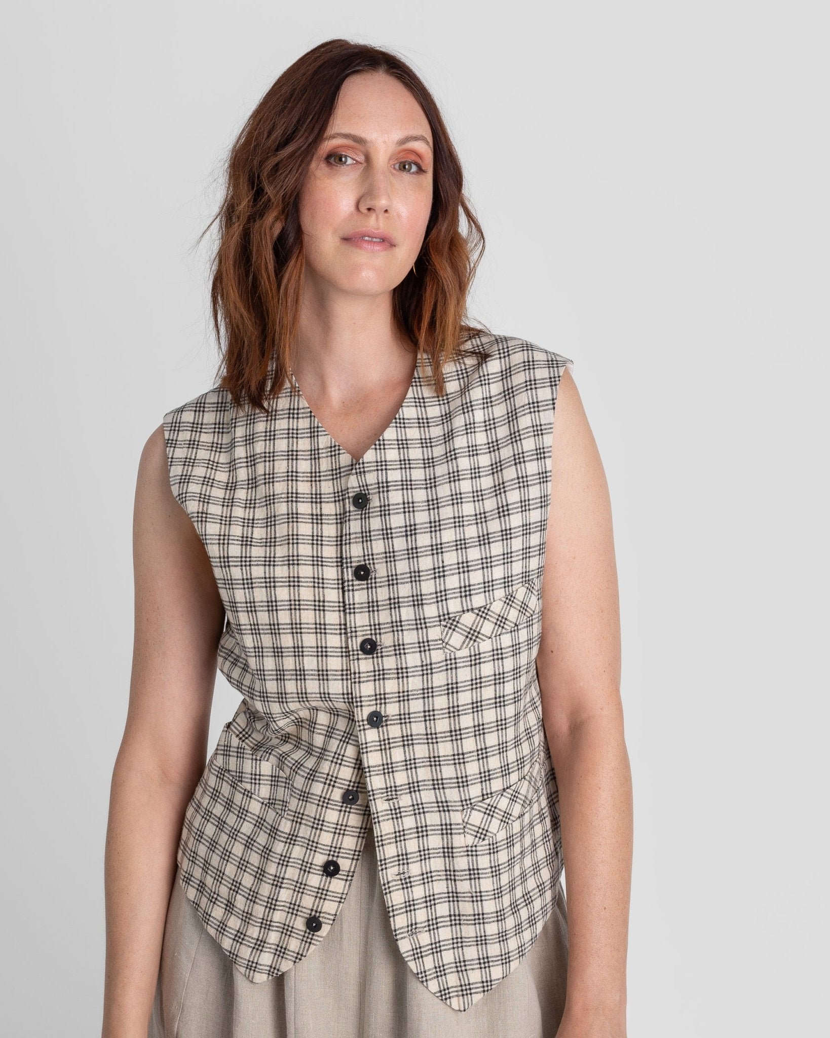 Japan Vest in Vintage Japanese Linen PlaidJapan Vests