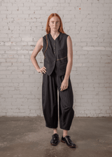 Japan Vest in Wool Pinstripe with Vintage Ribbons