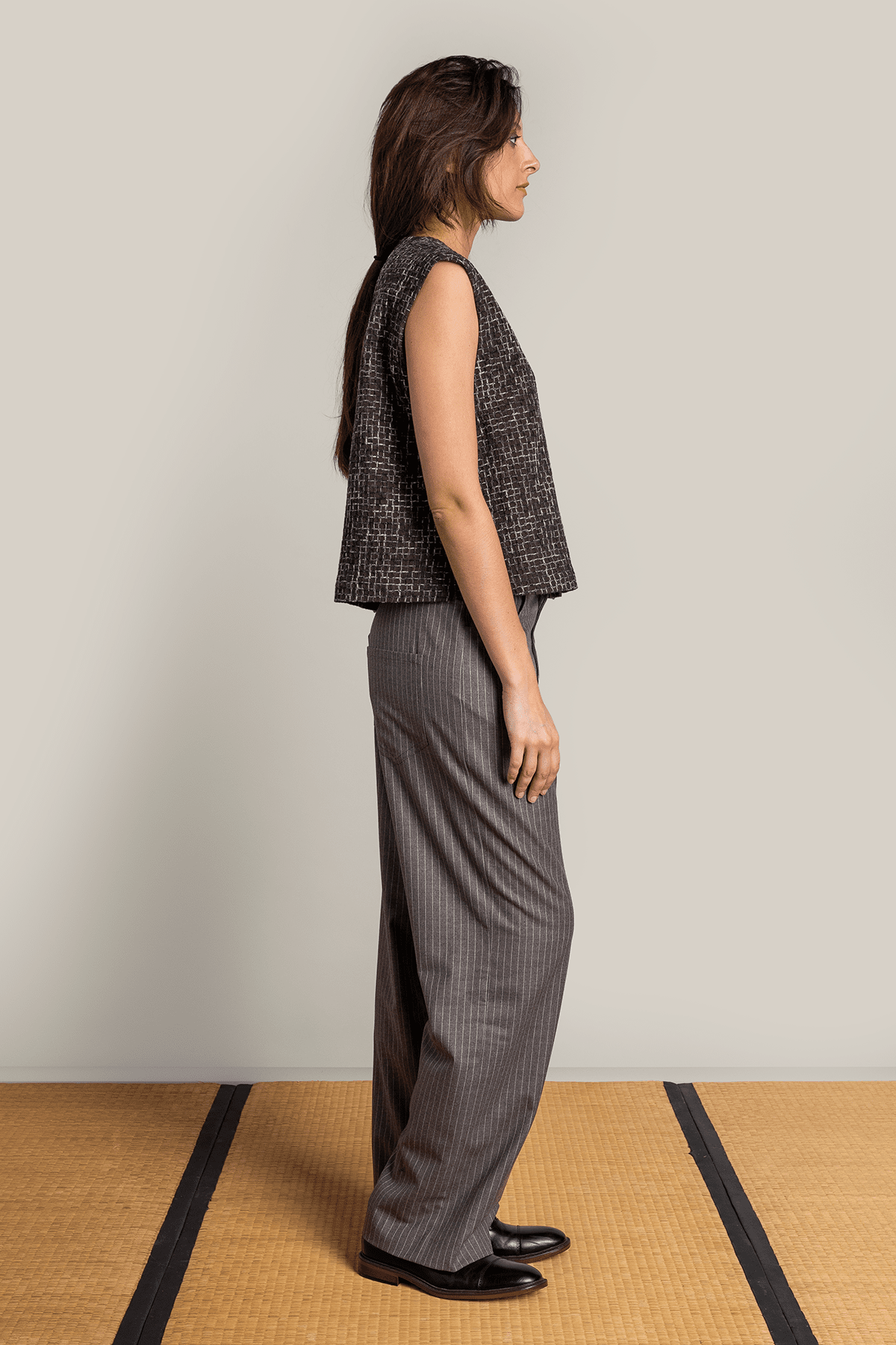 Jean Pant in Grey Wool Pinstripe