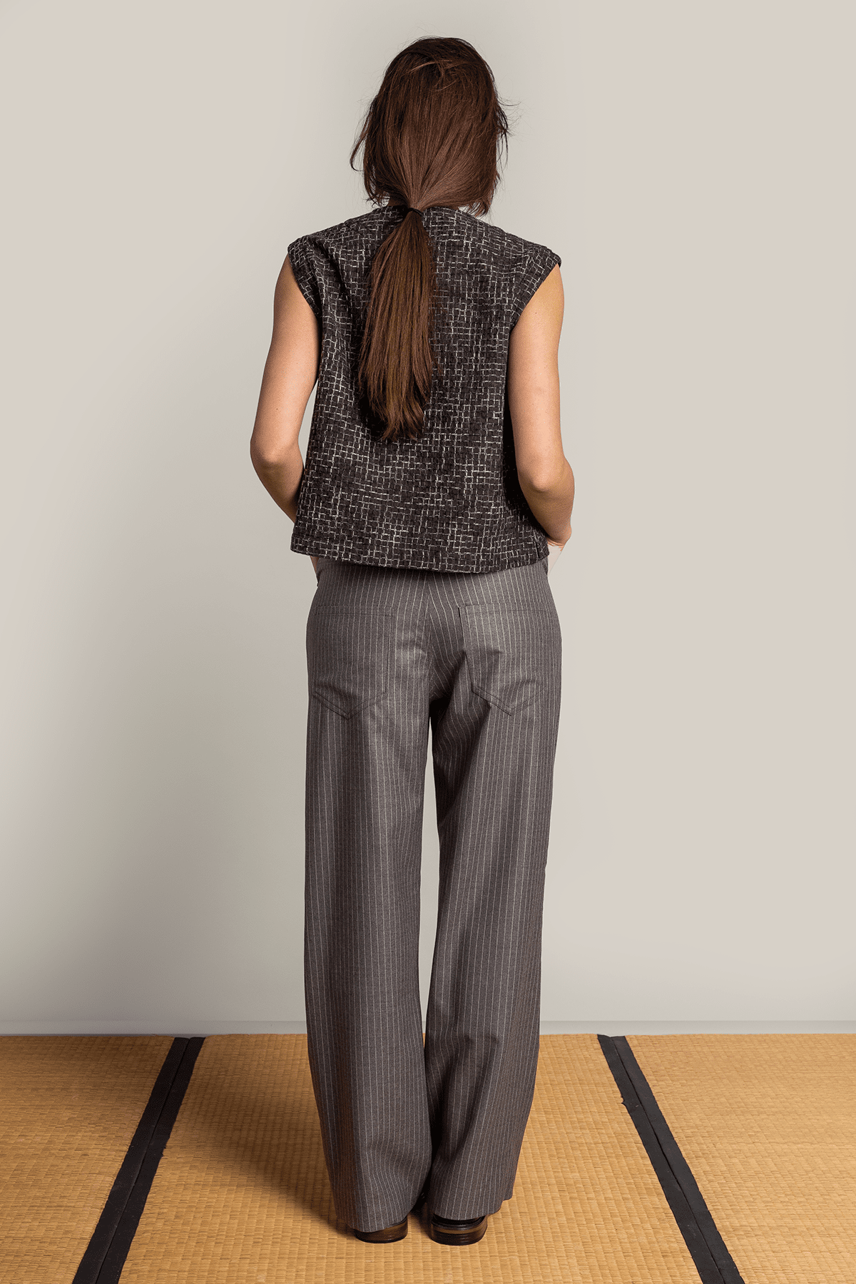 Jean Pant in Grey Wool Pinstripe