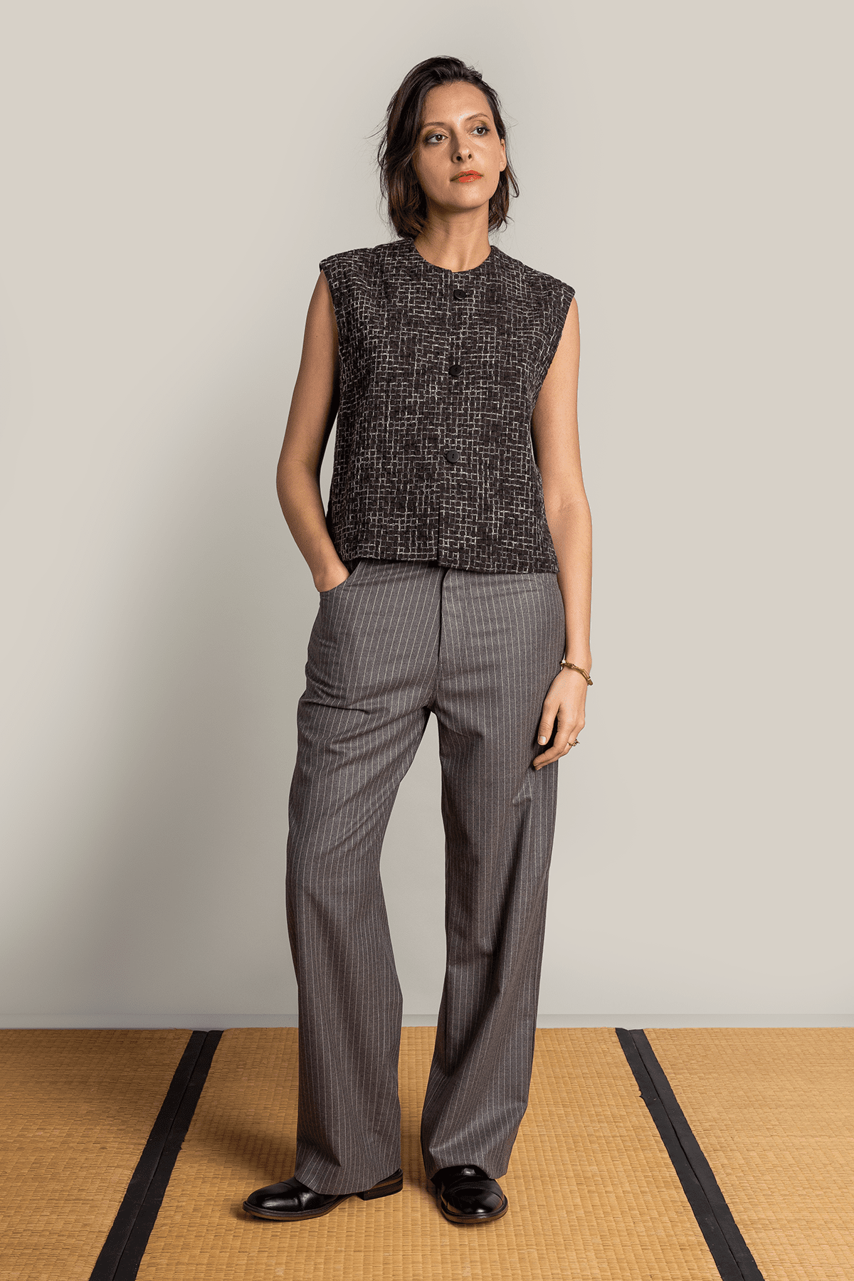 Jean Pant in Grey Wool Pinstripe