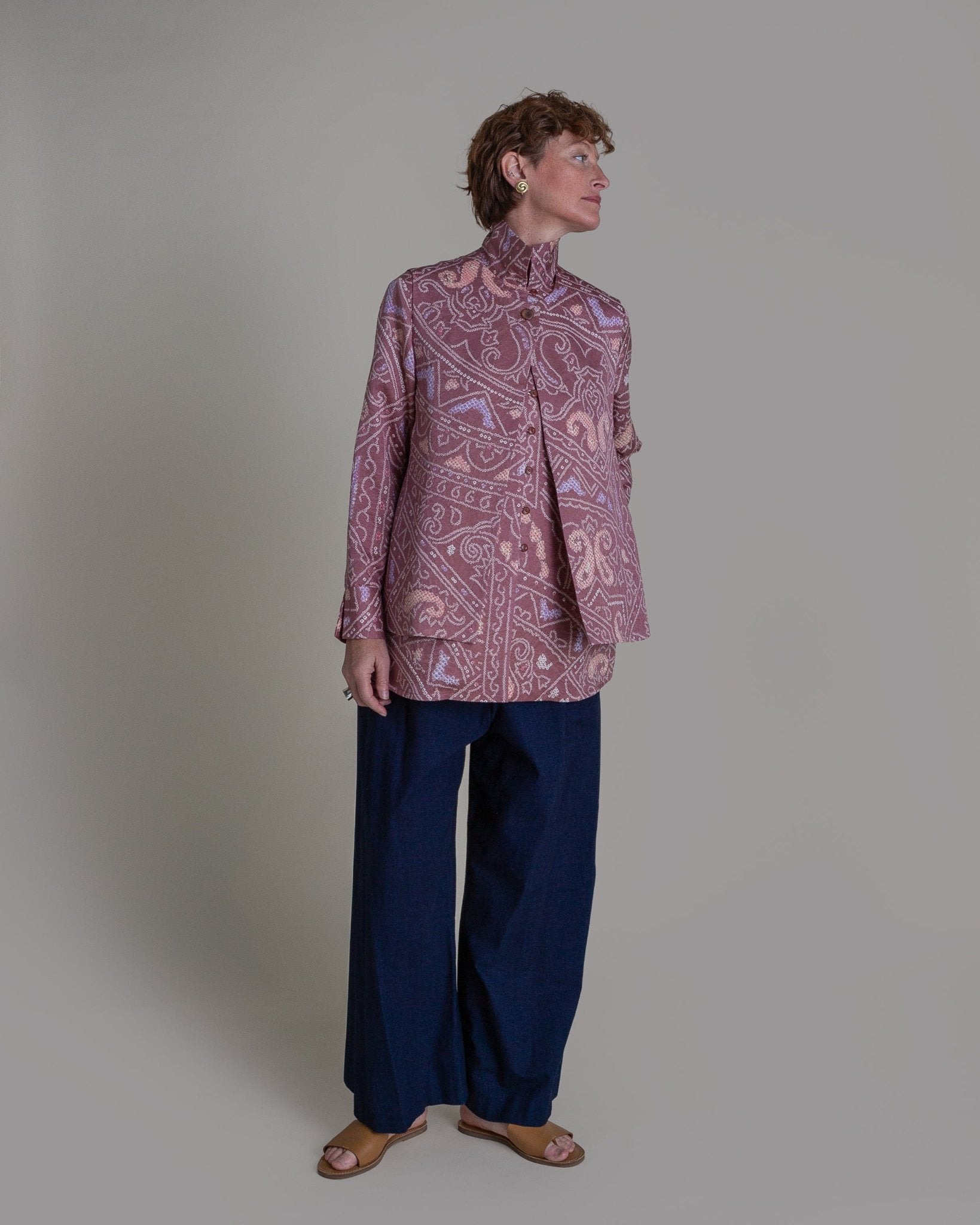 Long Shibori Blouse with Cuff in Vintage Japanese Silk Tie DyeShibori Shirt