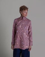 Long Shibori Blouse with Cuff in Vintage Japanese Silk Tie DyeShibori Shirt