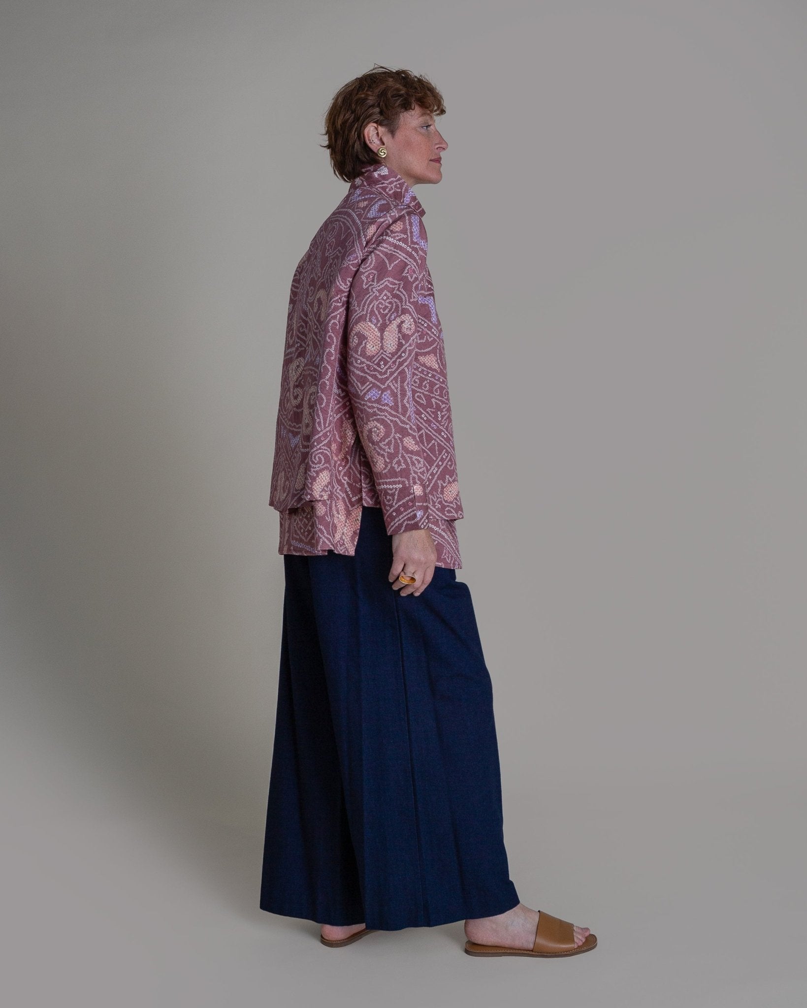 Long Shibori Blouse with Cuff in Vintage Japanese Silk Tie DyeShibori Shirt