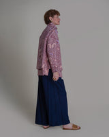 Long Shibori Blouse with Cuff in Vintage Japanese Silk Tie DyeShibori Shirt