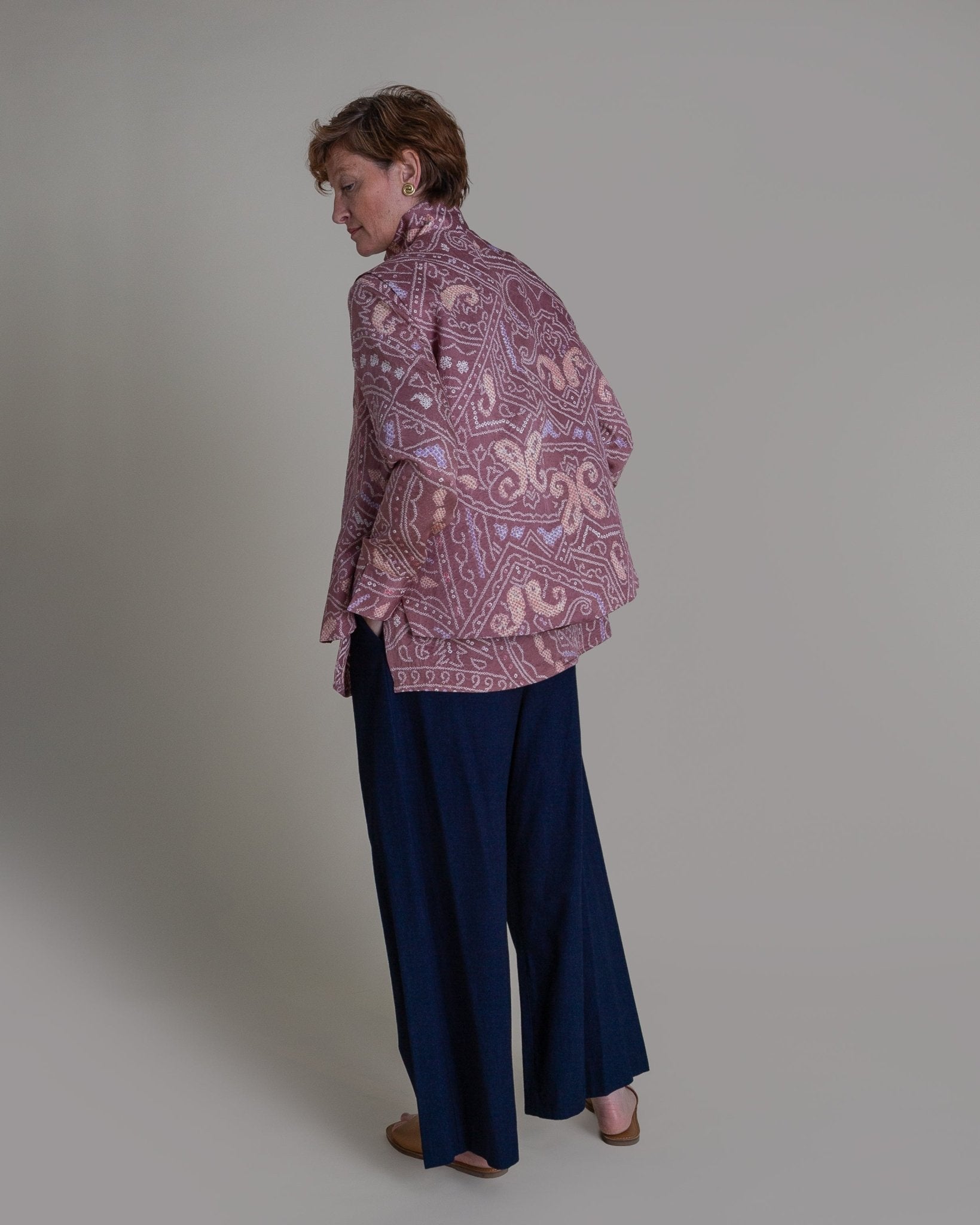 Long Shibori Blouse with Cuff in Vintage Japanese Silk Tie DyeShibori Shirt