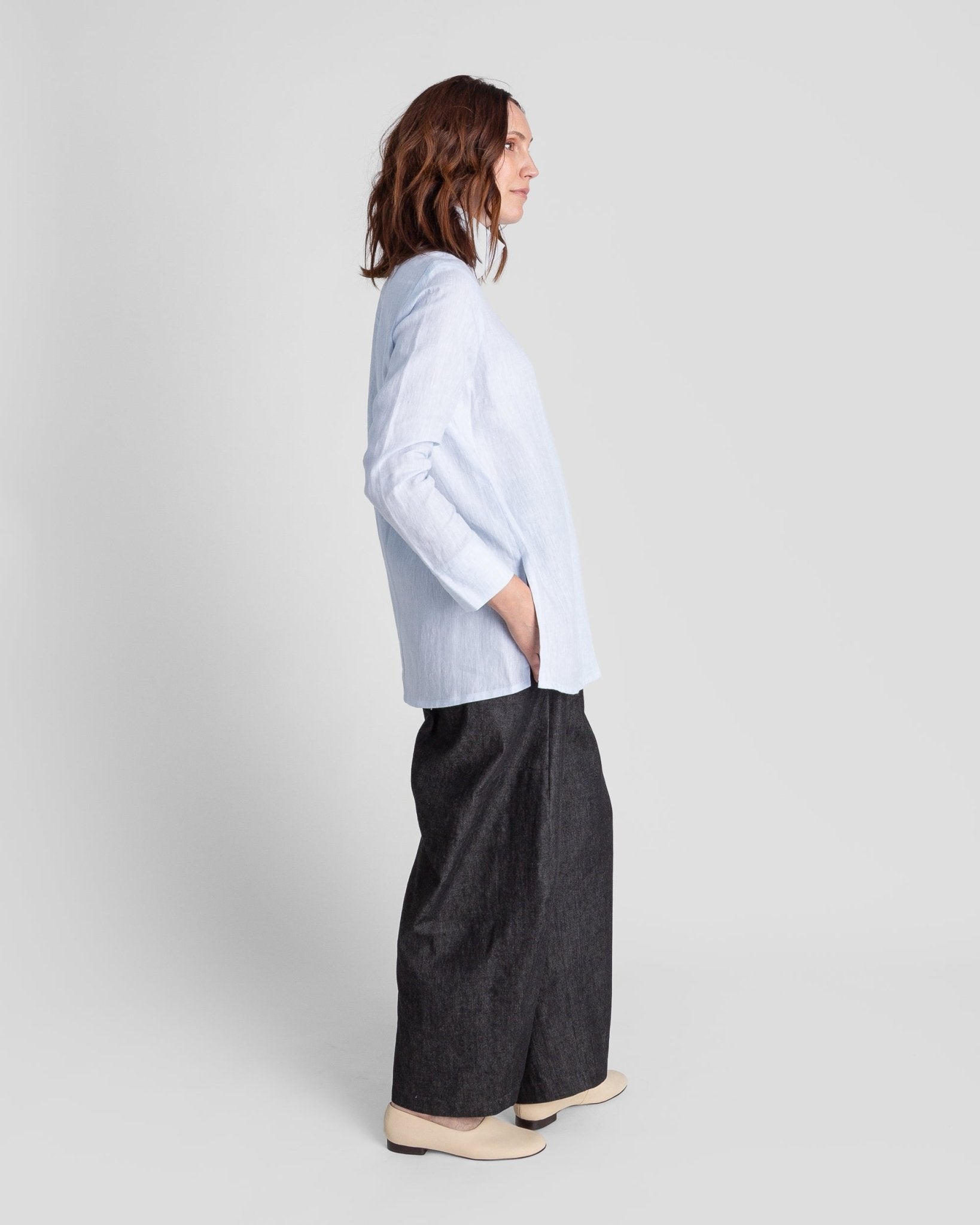 Long Shibori Shirt in Pale Blue Japanese LinenShibori Shirt