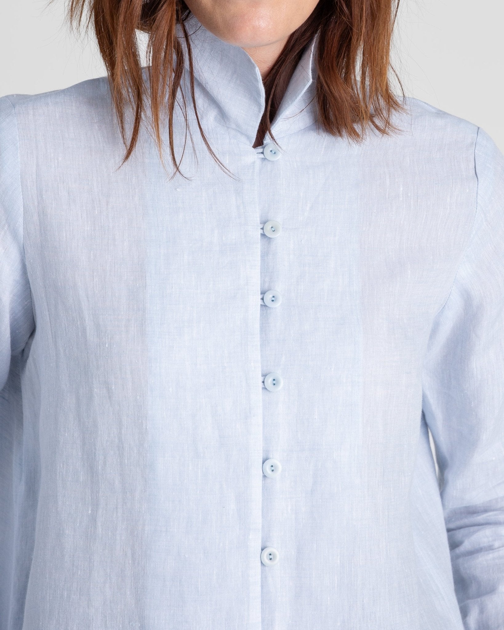 Long Shibori Shirt in Pale Blue Japanese LinenShibori Shirt