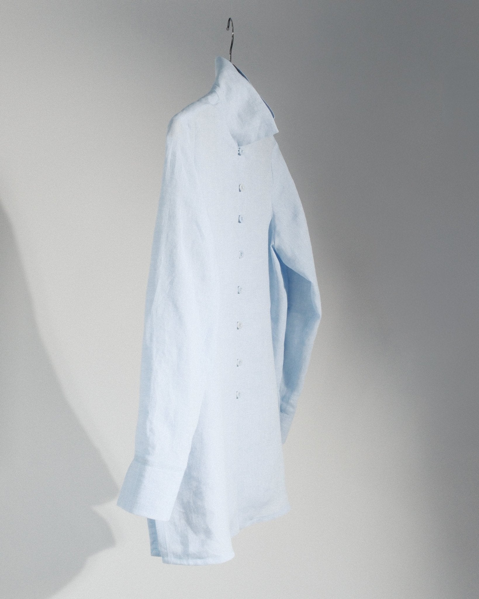 Long Shibori Shirt in Pale Blue Japanese LinenShibori Shirt
