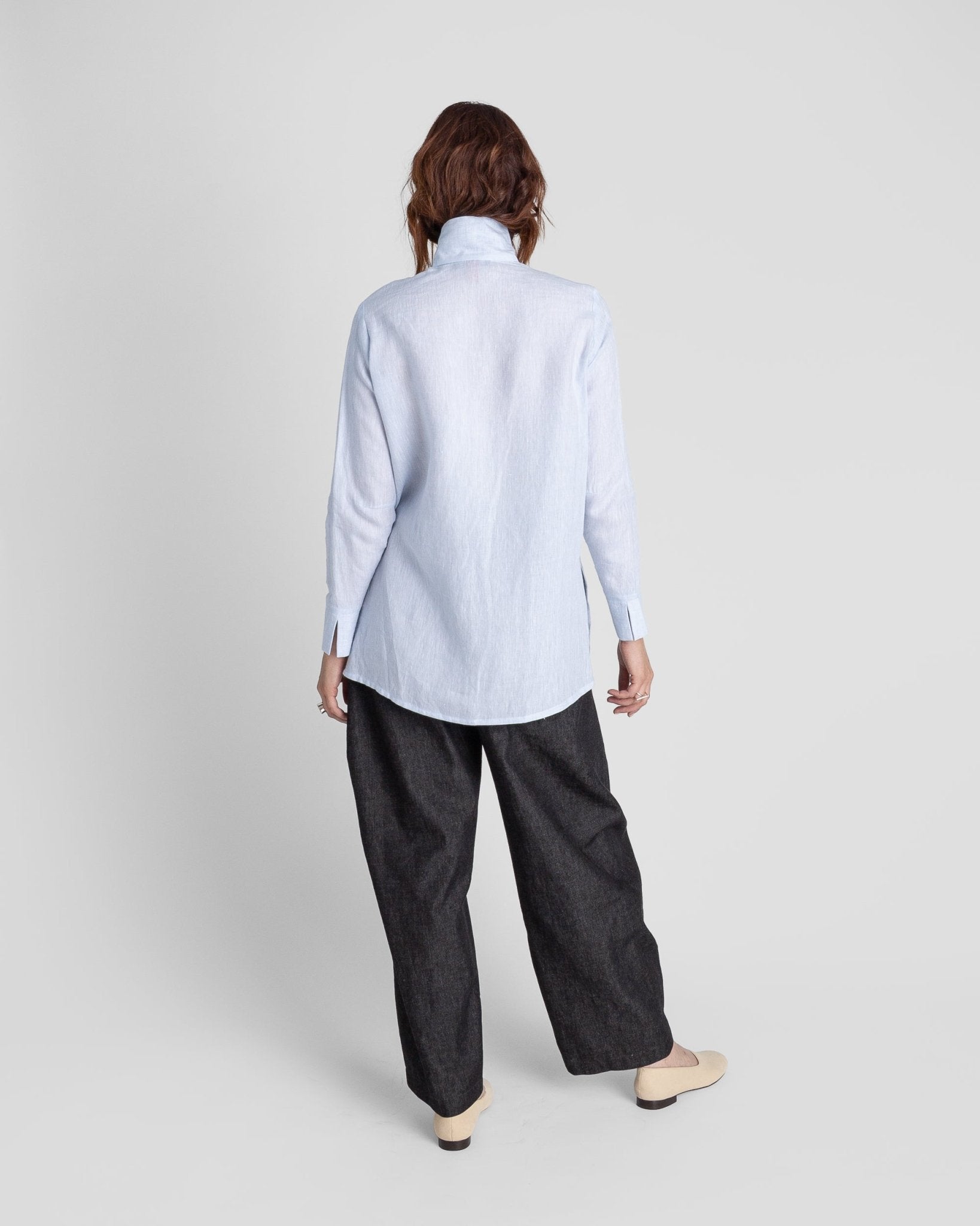 Long Shibori Shirt in Pale Blue Japanese LinenShibori Shirt