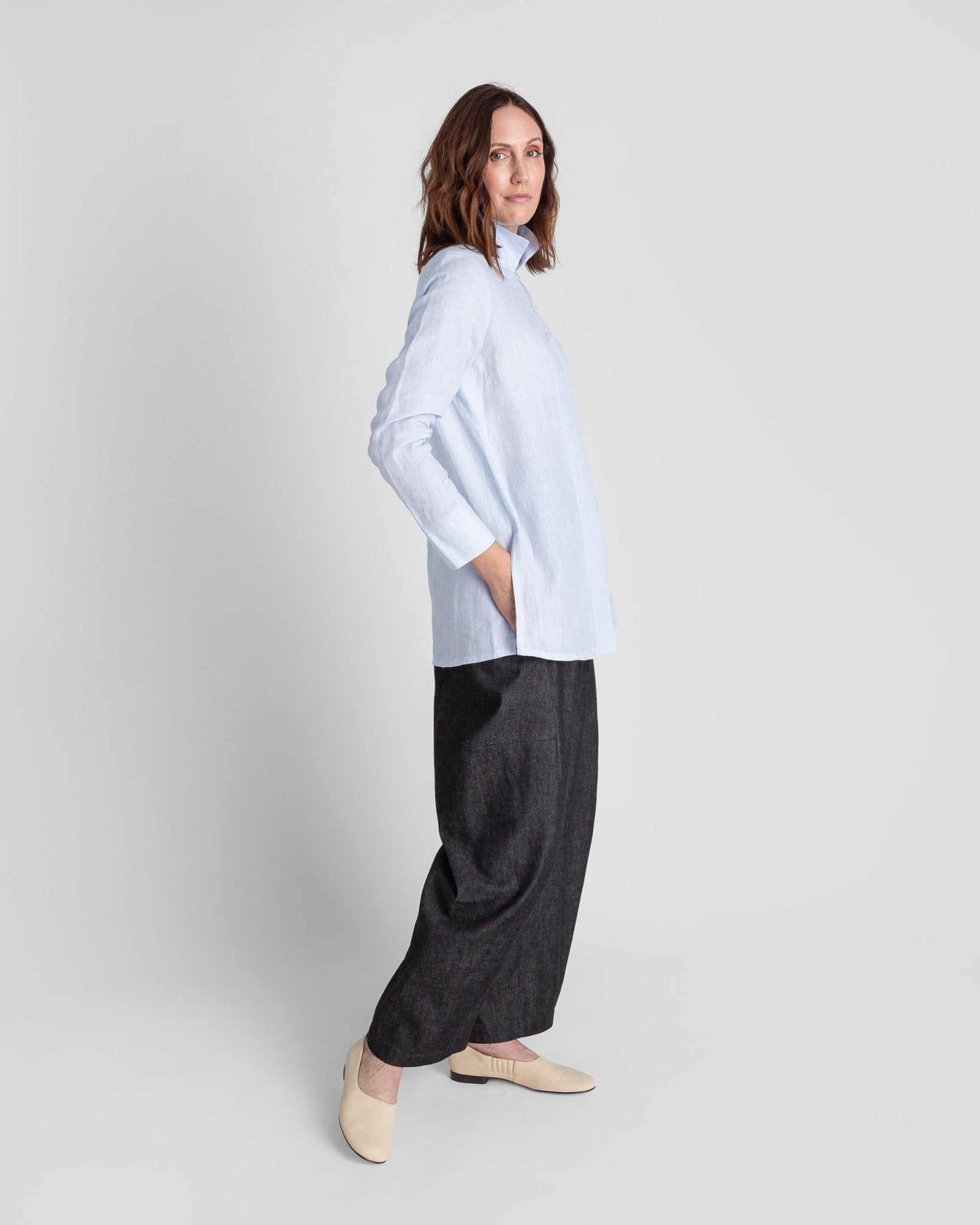 Long Shibori Shirt in Pale Blue Japanese LinenShibori Shirt