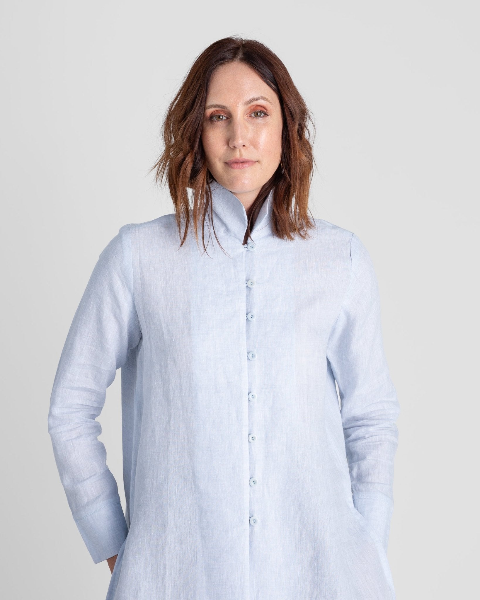 Long Shibori Shirt in Pale Blue Japanese LinenShibori Shirt