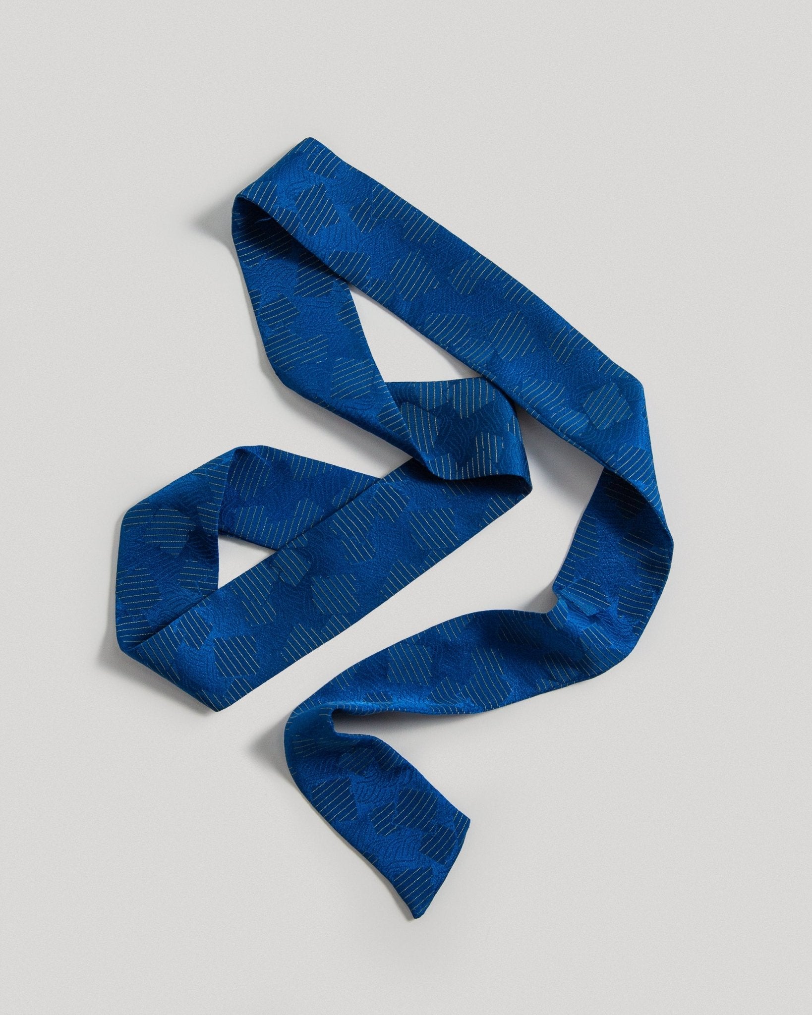 Long Wide Ribbon Tie in Vintage Japanese Blue Metallic Stripe No.95 ...