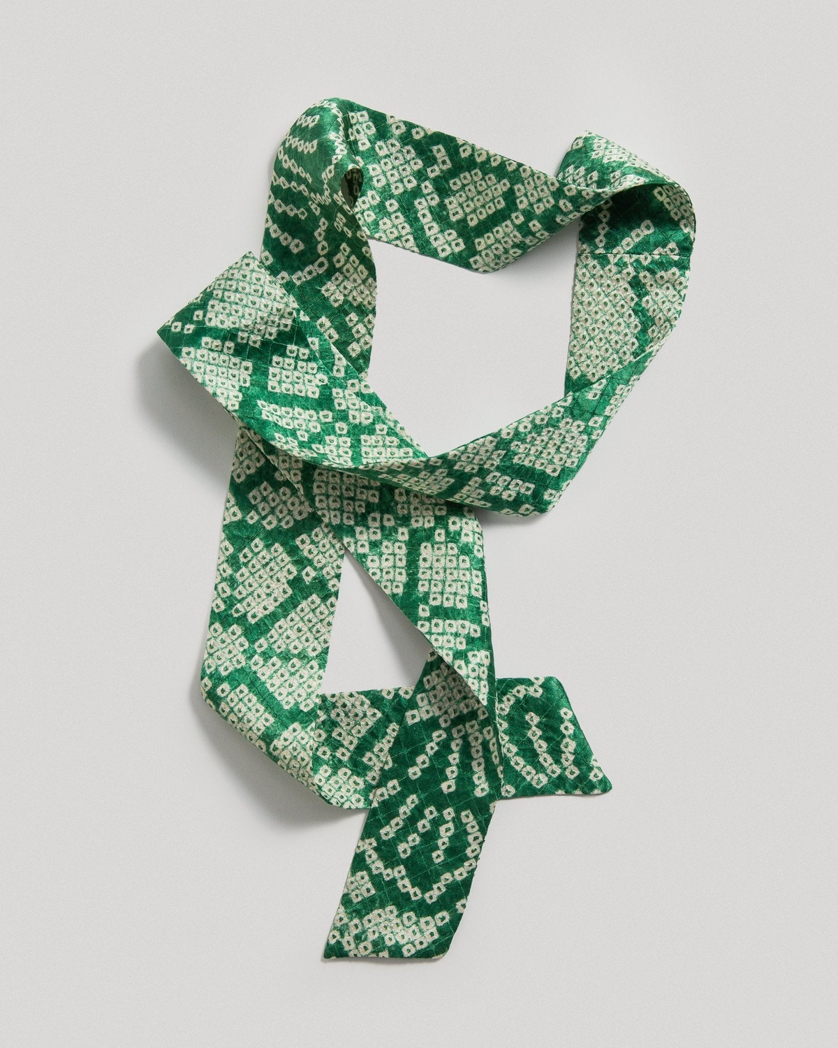 Long Wide Ribbon Tie in Vintage Japanese Mermaid Green Shibori and Damask No.103Ribbons