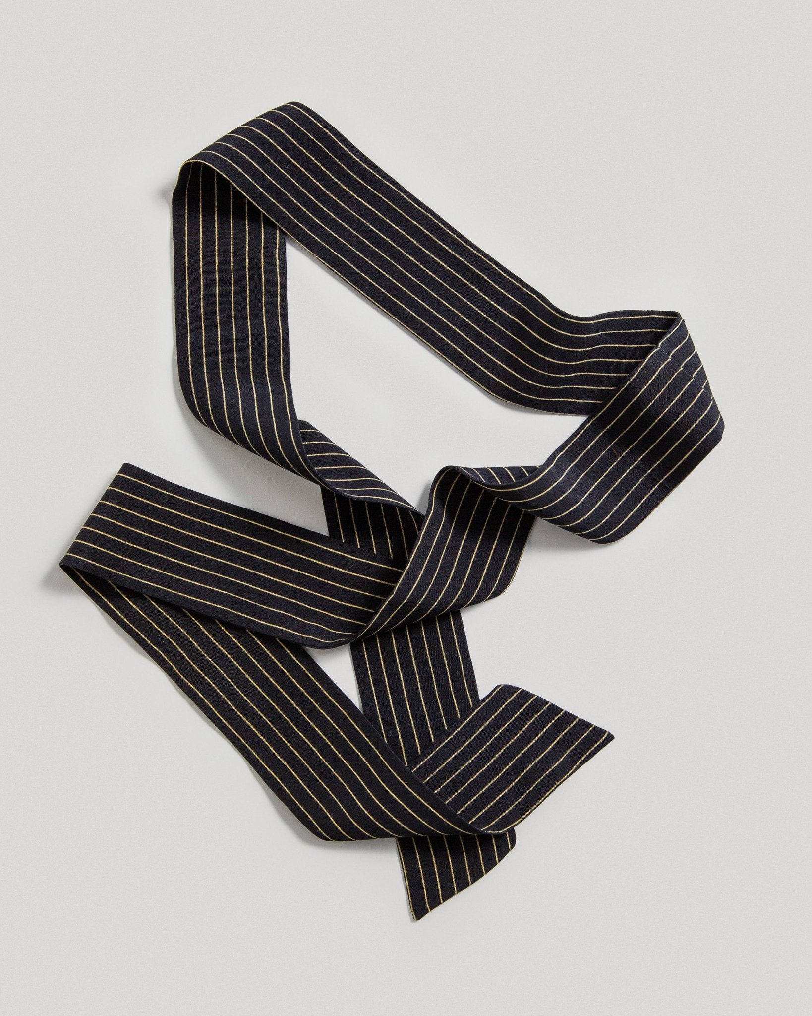 Long Wide Ribbon Tie in Vintage Japanese Silk Beige Mini Stripes No.104Ribbons