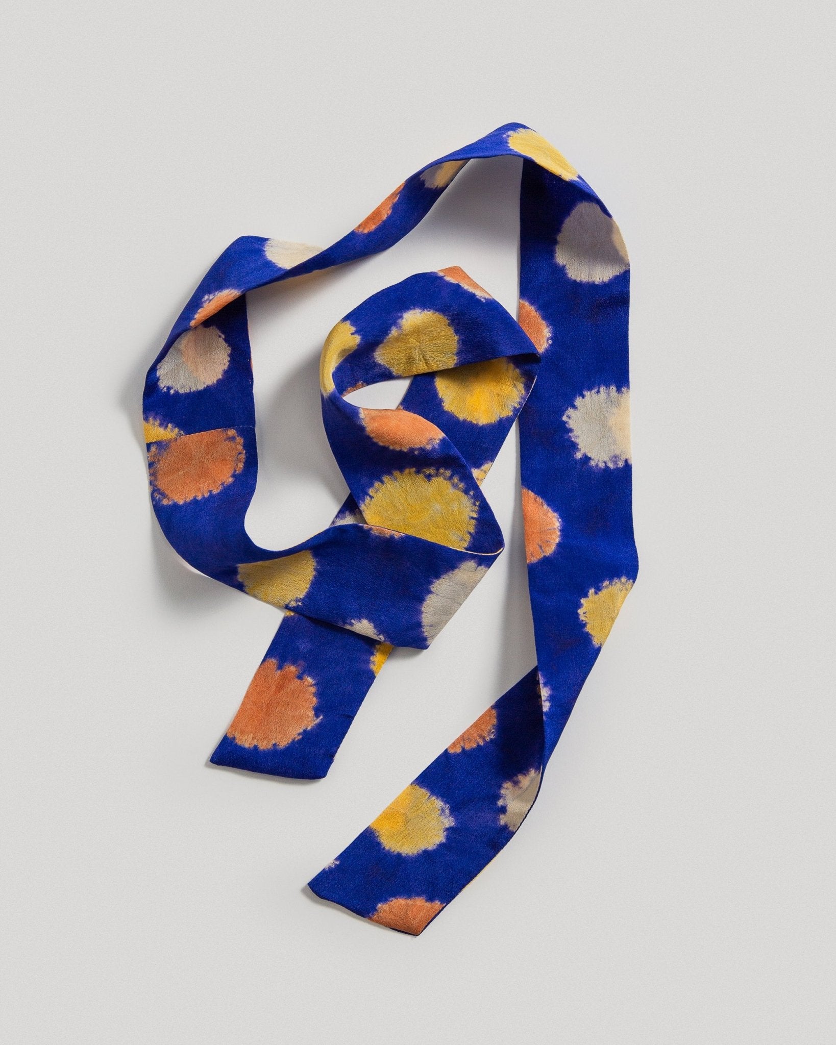 Long Wide Ribbon Tie in Vintage Japanese Silk Dotted Tie Dye No.91Ribbons