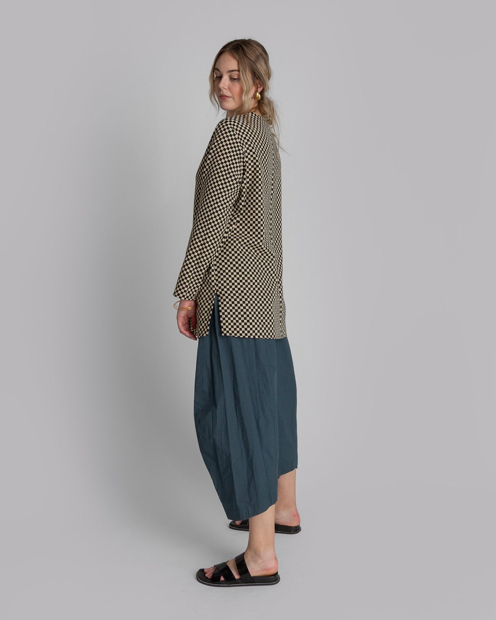 Lotus Shell in Vintage Checkered Japanese Silk