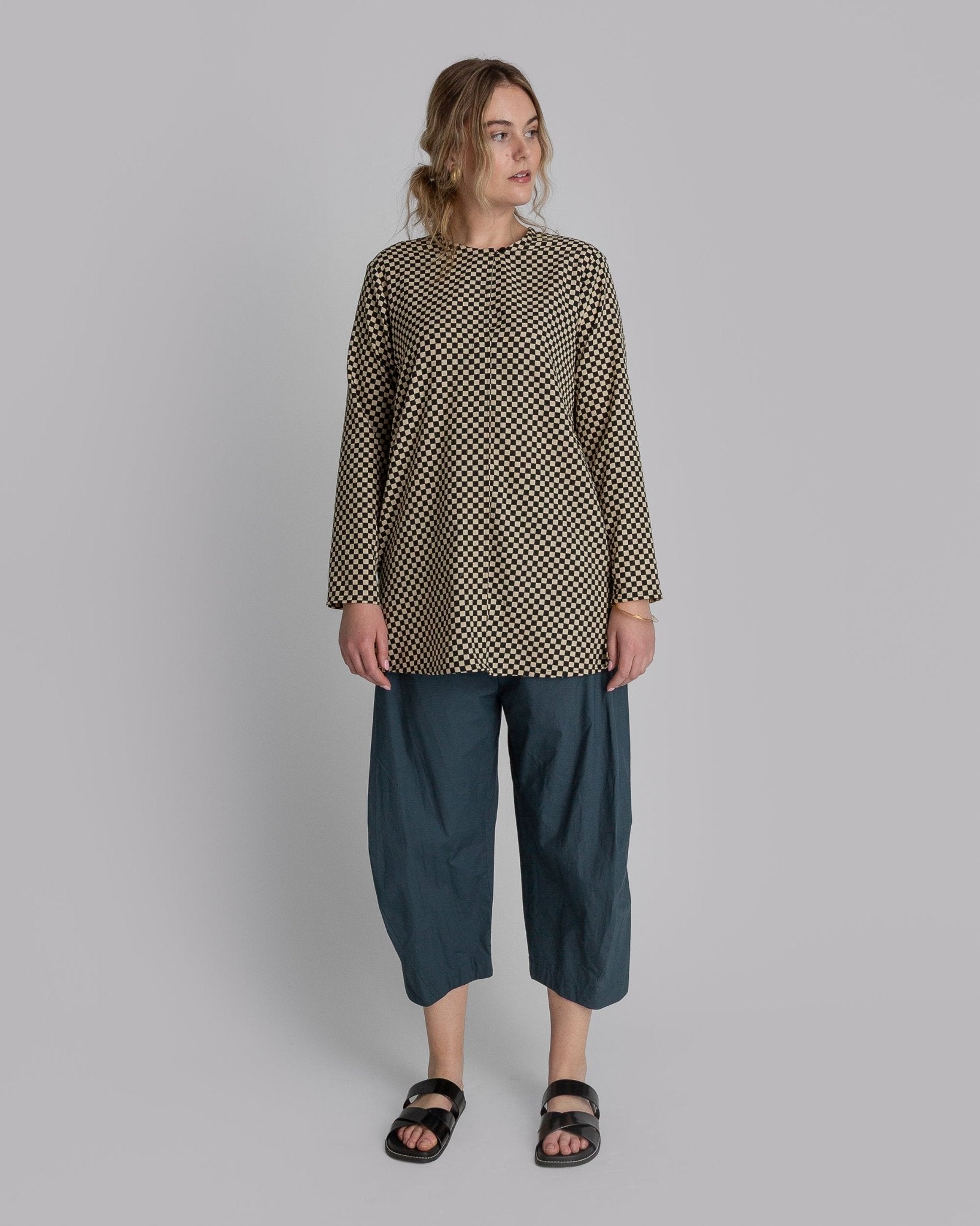 Lotus Shell in Vintage Checkered Japanese Silk