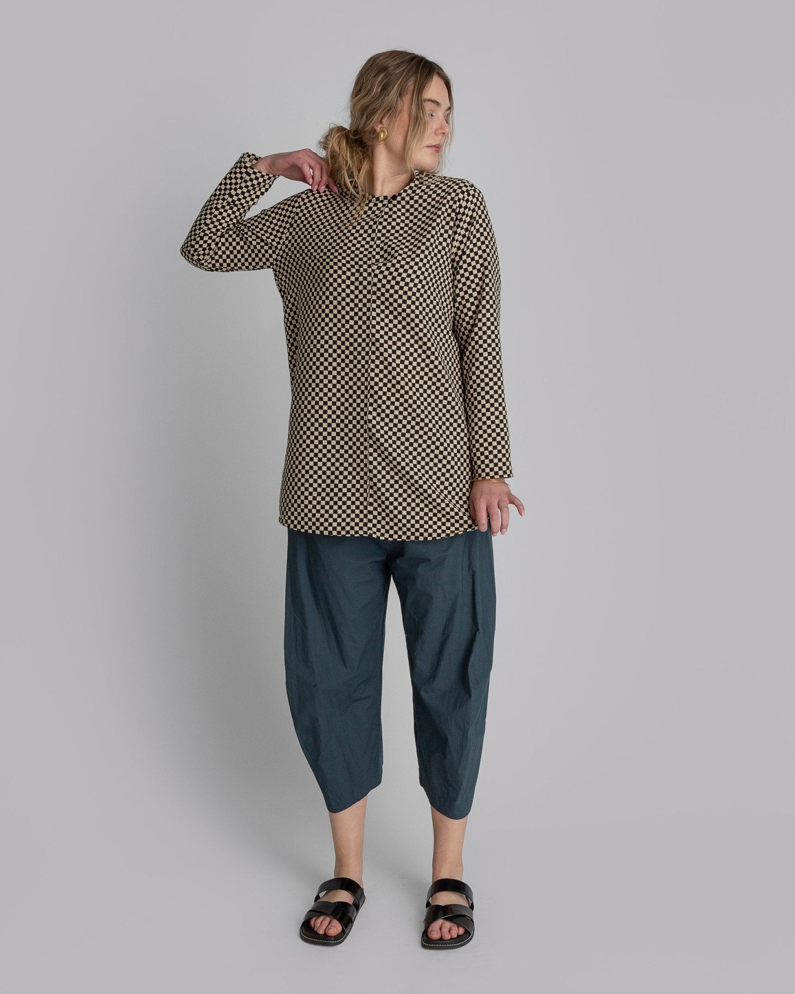 Lotus Shell in Vintage Checkered Japanese Silk