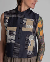 Mandarin Vest in Pieced Vintage Linen MixMandarin