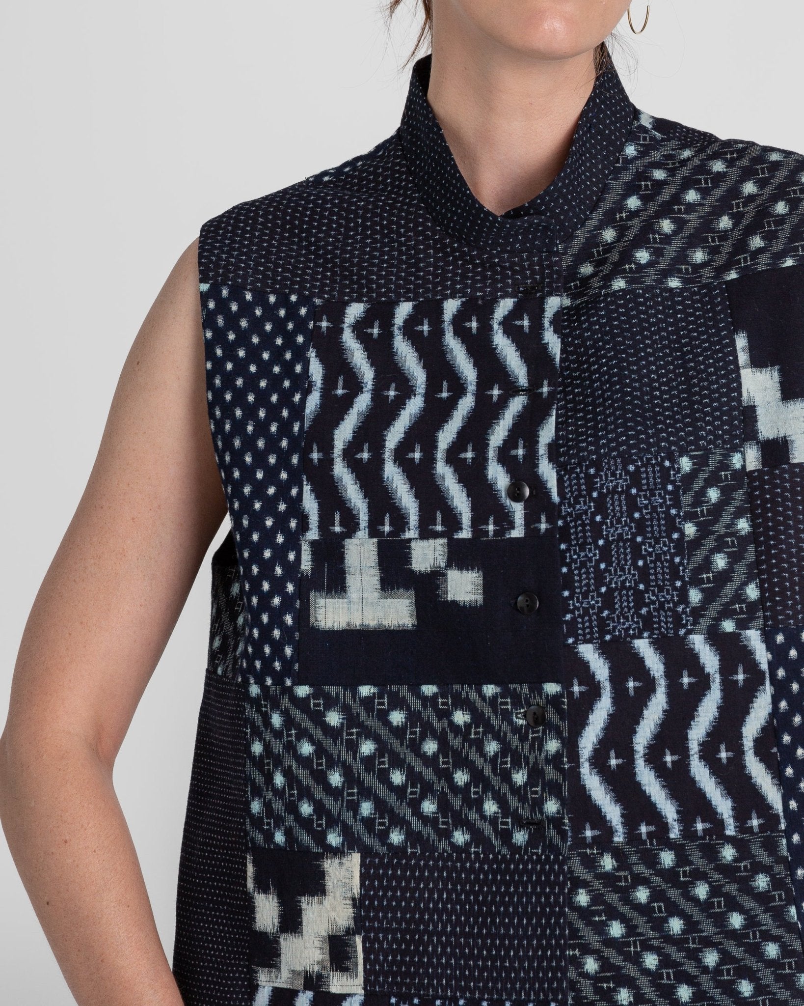 Mandarin Vest in Vintage Japanese ikat Indigo CottonsMandarin Vests