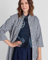 Mandarin Vest in Vintage Japanese Indigo Cotton with Scrolling Vine PatternMandarin Vests
