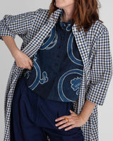 Mandarin Vest in Vintage Japanese Indigo Cotton with Scrolling Vine PatternMandarin Vests