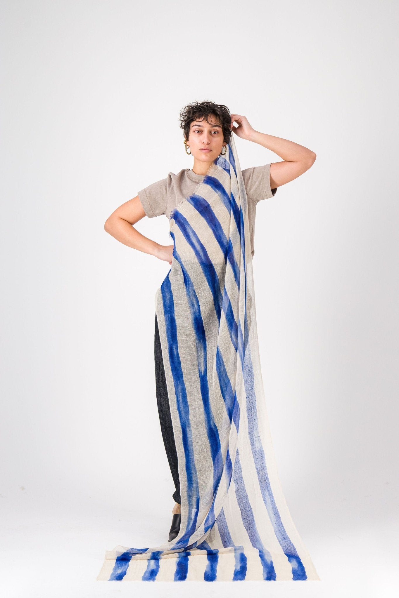 Marin Cashmere Stole in Blue StripesScarves