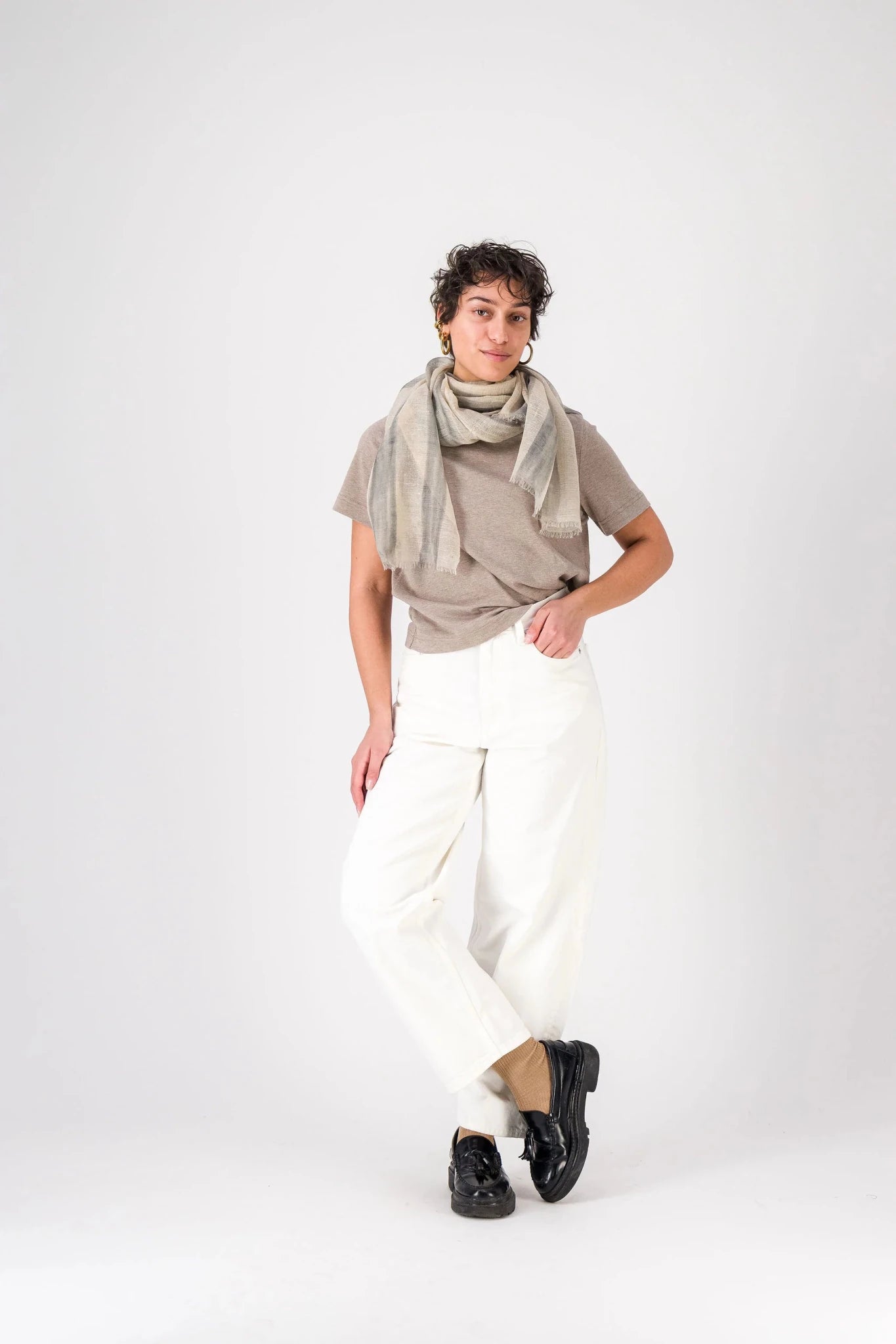 Marin Cashmere Stole in Light Gray StripesScarves