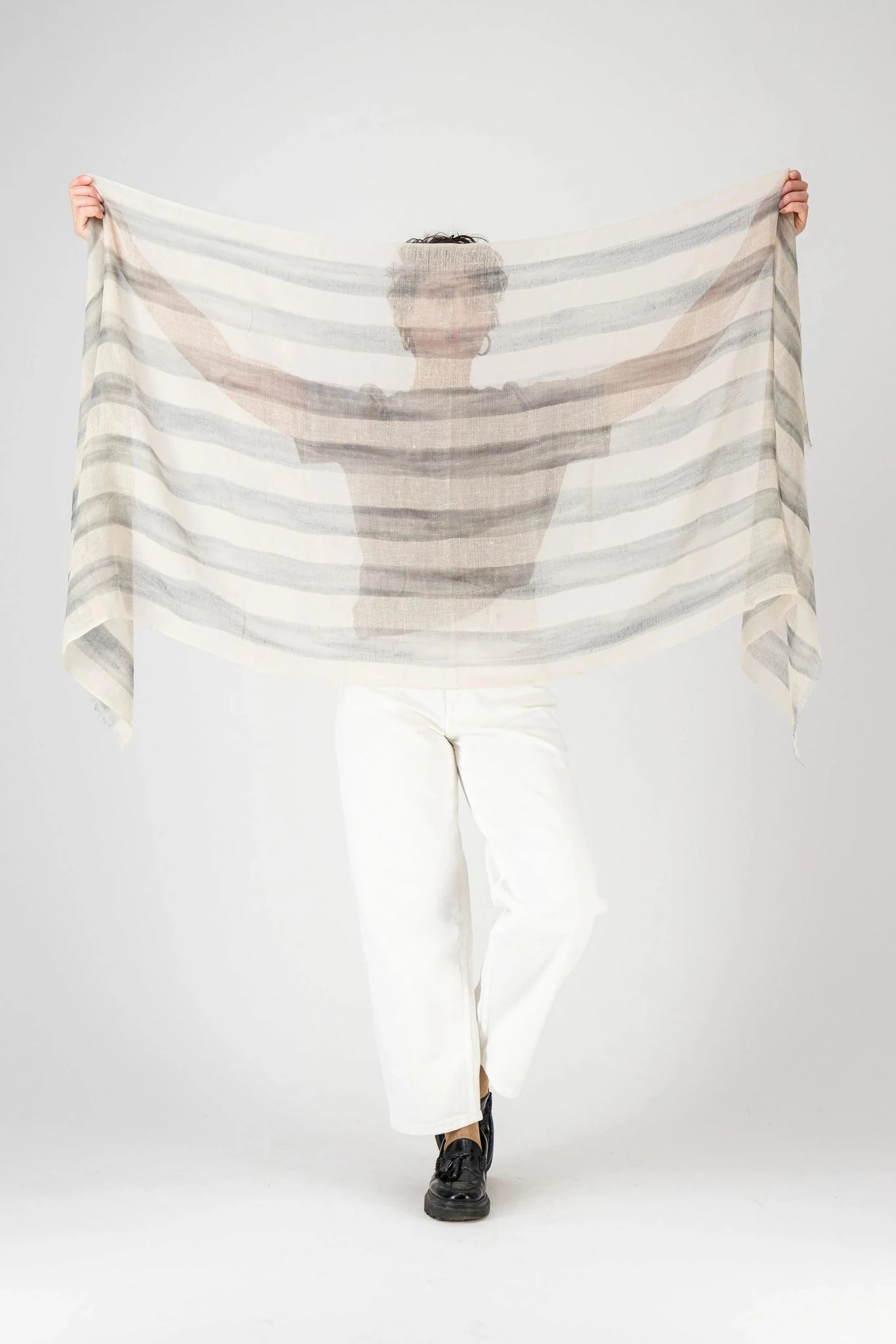 Marin Cashmere Stole in Light Gray StripesScarves
