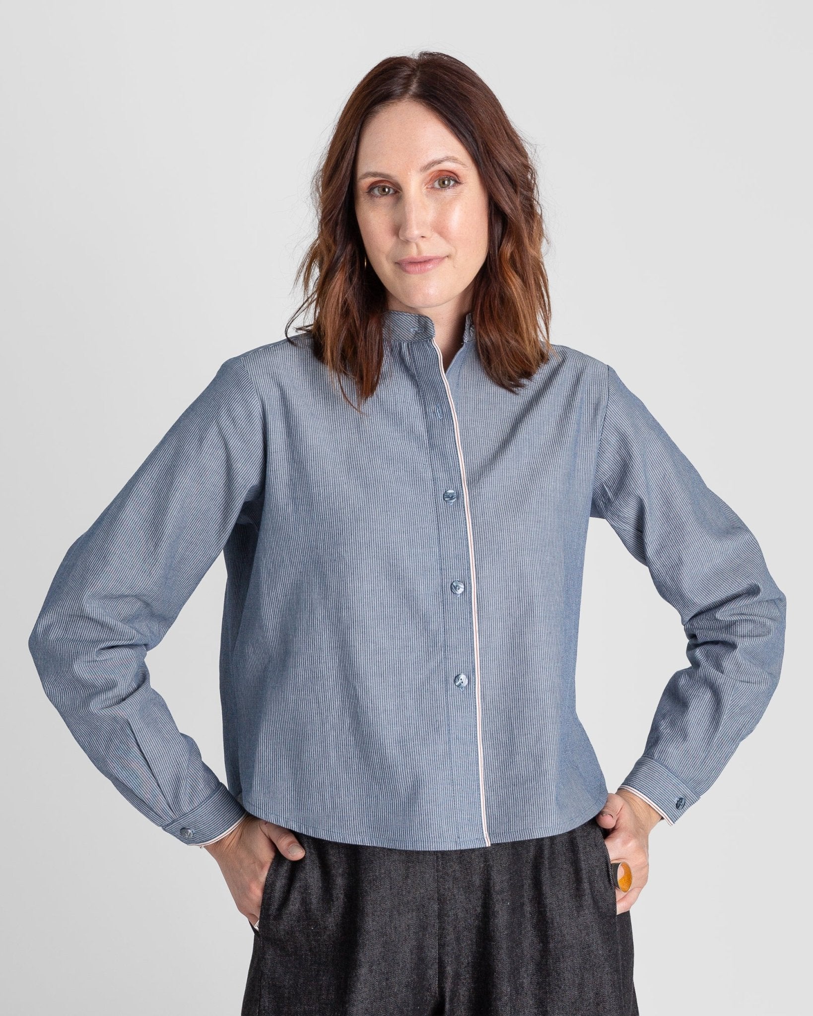 Mini Shirt in Blue-Gray Cotton StripeMini Shirts
