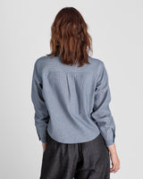 Mini Shirt in Blue-Gray Cotton Stripe