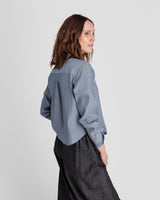 Mini Shirt in Blue-Gray Cotton Stripe