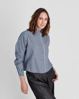 Mini Shirt in Blue-Gray Cotton Stripe