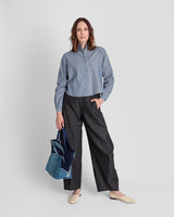 Mini Shirt in Blue-Gray Cotton Stripe