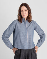 Mini Shirt in Blue-Gray Cotton Stripe