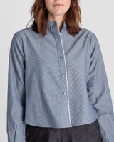 Mini Shirt in Blue-Gray Cotton Stripe