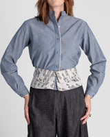 Mini Shirt in Blue-Gray Cotton Stripe