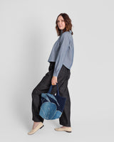 Mini Shirt in Blue-Gray Cotton Stripe